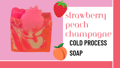 How to Make Strawberry Peach Champagne Cold Process Swirl Soap with Strawberry Embeds