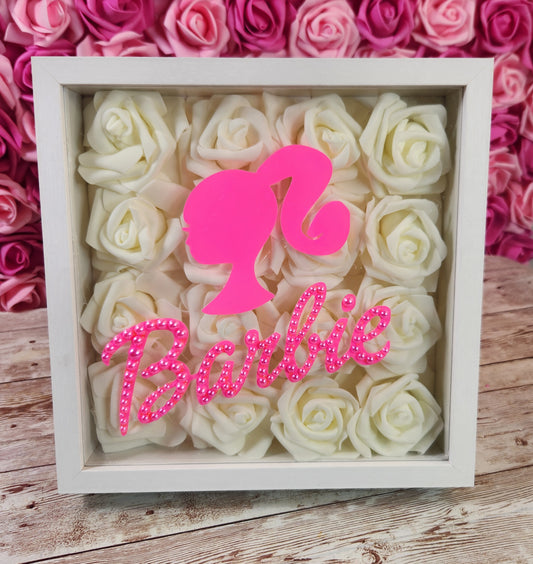 Ivory Roses & Pink Vinyl Barbie Shadow Box. Bling Wall Decor. Glam Decor. - Glamorous Beauty & Boutique