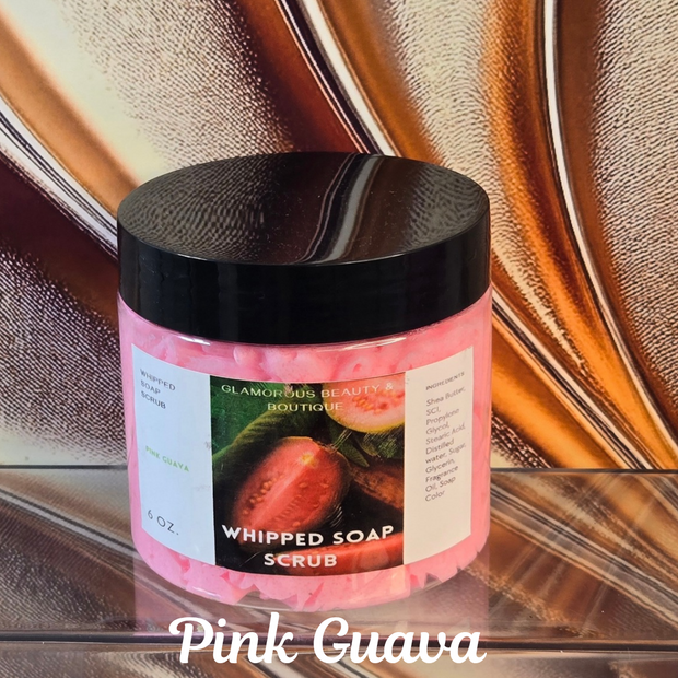 Pink Guava Whipped Foaming Sugar Scrub. Exfoliating Body Wash & Scrub. All Natural Shea Butter Whipped Soap