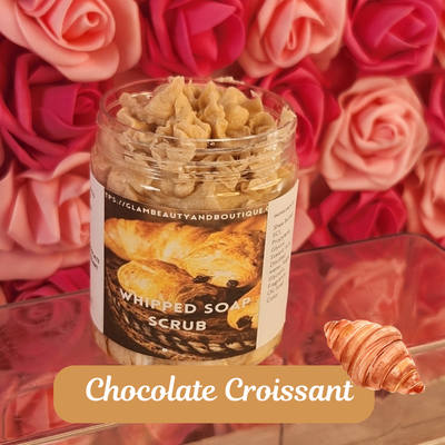 Chocolate Croissant Exfoliating Whipped Sugar Scrub. Handmade Whipped Soap & Body Scrub in One. All Natural Foaming Soap Scrub. Shaving Cream