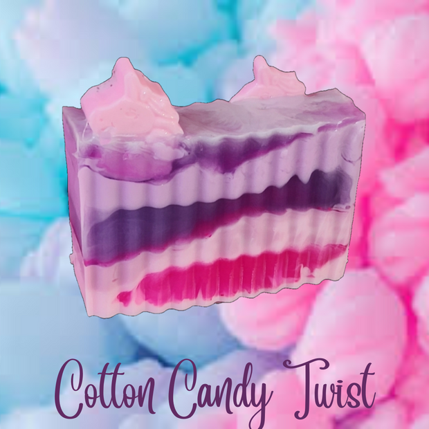 Cotton Candy Twist Handmade All Natural Goat Milk & Shea Butter Soap with Embeds.Makeup Brush Cleaner. Cute Handcrafted Swirl Soap - Glamorous Beauty & Boutique