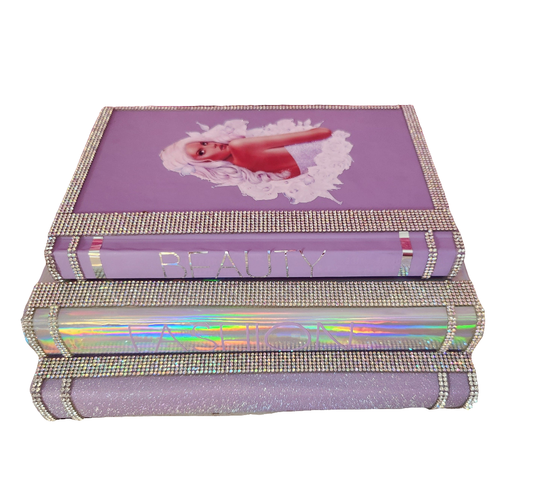 Glam Book Stack (Set of 3). Custom Coffee Table Decor. Purple Glitter, Holographic Silver & Lilac Books. Glam Decor. Makeup Room Decor.