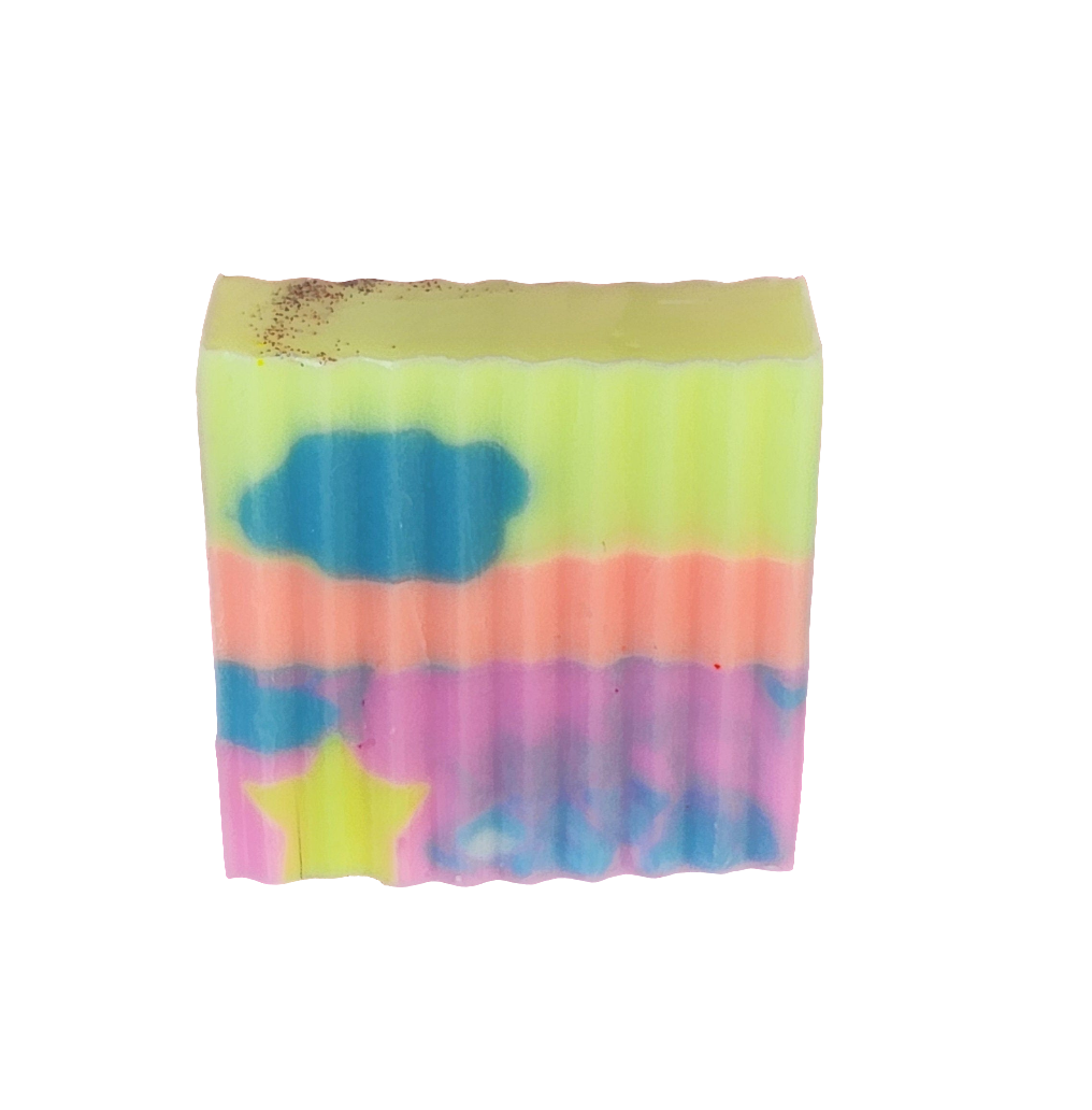 Over The Rainbow Handmade All Natural Goat Milk & Shea Butter Soap/Makeup Brush Cleaner. Cute Handcrafted Soap. Star and Cloud Embed Soap