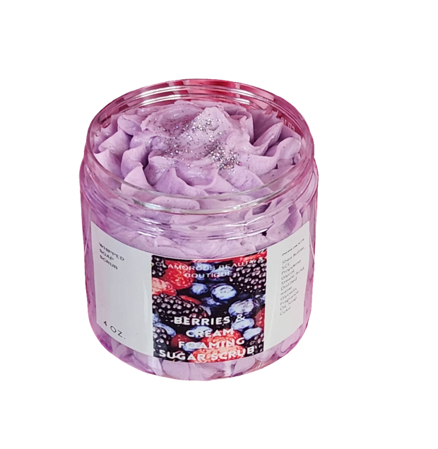 Berries and Cream Whipped Foaming Sugar Scrub. Exfoliating Body Wash & Scrub. All Natural Shea Butter Whipped Soap and Shaving Cream