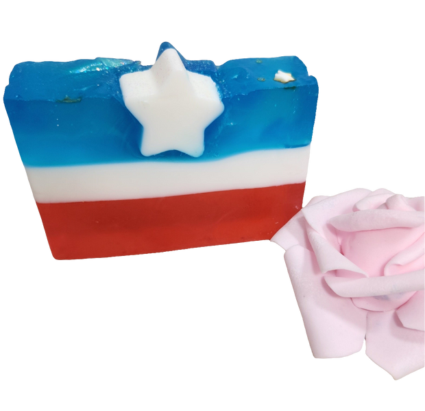 Rocket Pop Patriotic Soap with a Fresh Raspberries scent. Handmade All Natural Goat Milk & Shea Butter Soap. Summer Soap. 4th of July