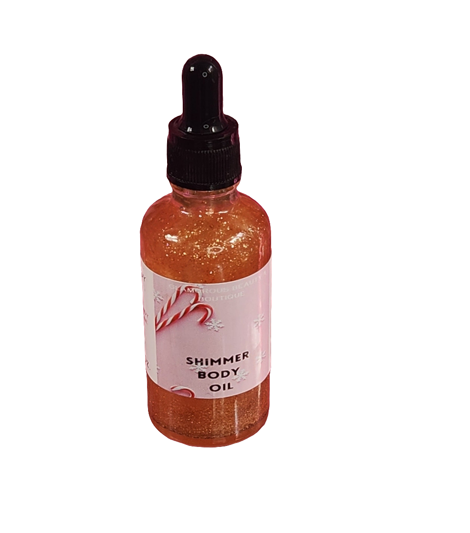 Candy Cane All Natural Shimmer Body Oil. Luxurious and Moisturizing Body Oil for Dry or Normal Skin. Massage Oil. - Glamorous Beauty & Boutique