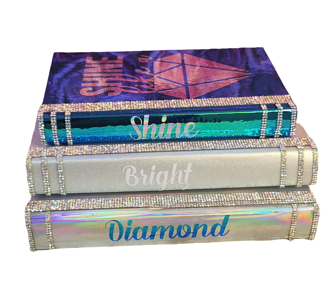 Glam Book Stack (Set of 3). Custom Coffee Table Decor. Holographic Silver, Silver & Blue Books, Bling Decor, Glam Decor. Makeup Room Decor.