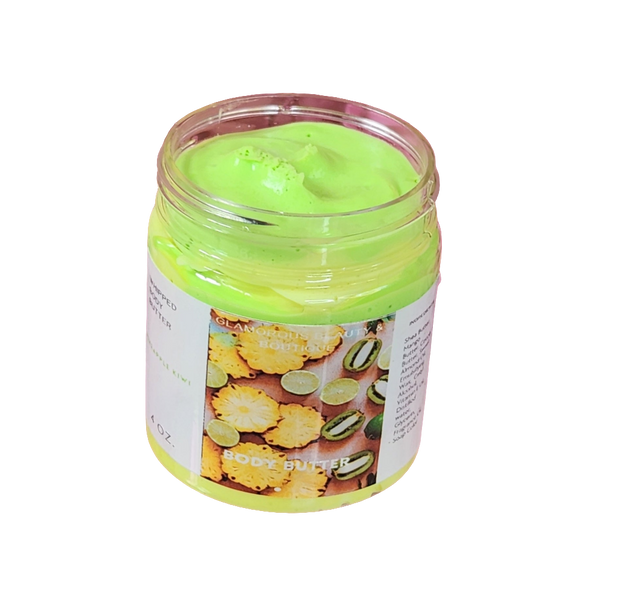 Pineapple Kiwi Whipped Body Butter. Handmade Shea, Cocoa and Mango Butter Body Frosting. All Natural Non Greasy Emulsified Body Butter - Glamorous Beauty & Boutique