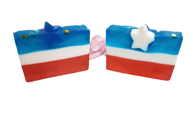 Rocket Pop Patriotic Soap with a Fresh Raspberries scent. Handmade All Natural Goat Milk & Shea Butter Soap. Summer Soap. 4th of July