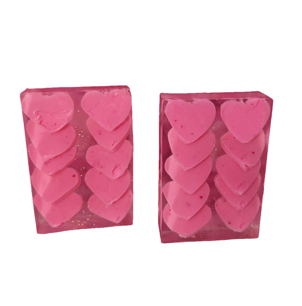 Loveberry Crush Handmade All Natural Goat Milk & Shea Butter Soap with Heart Embeds.Makeup Brush Cleaner. Cute Handcrafted Soap