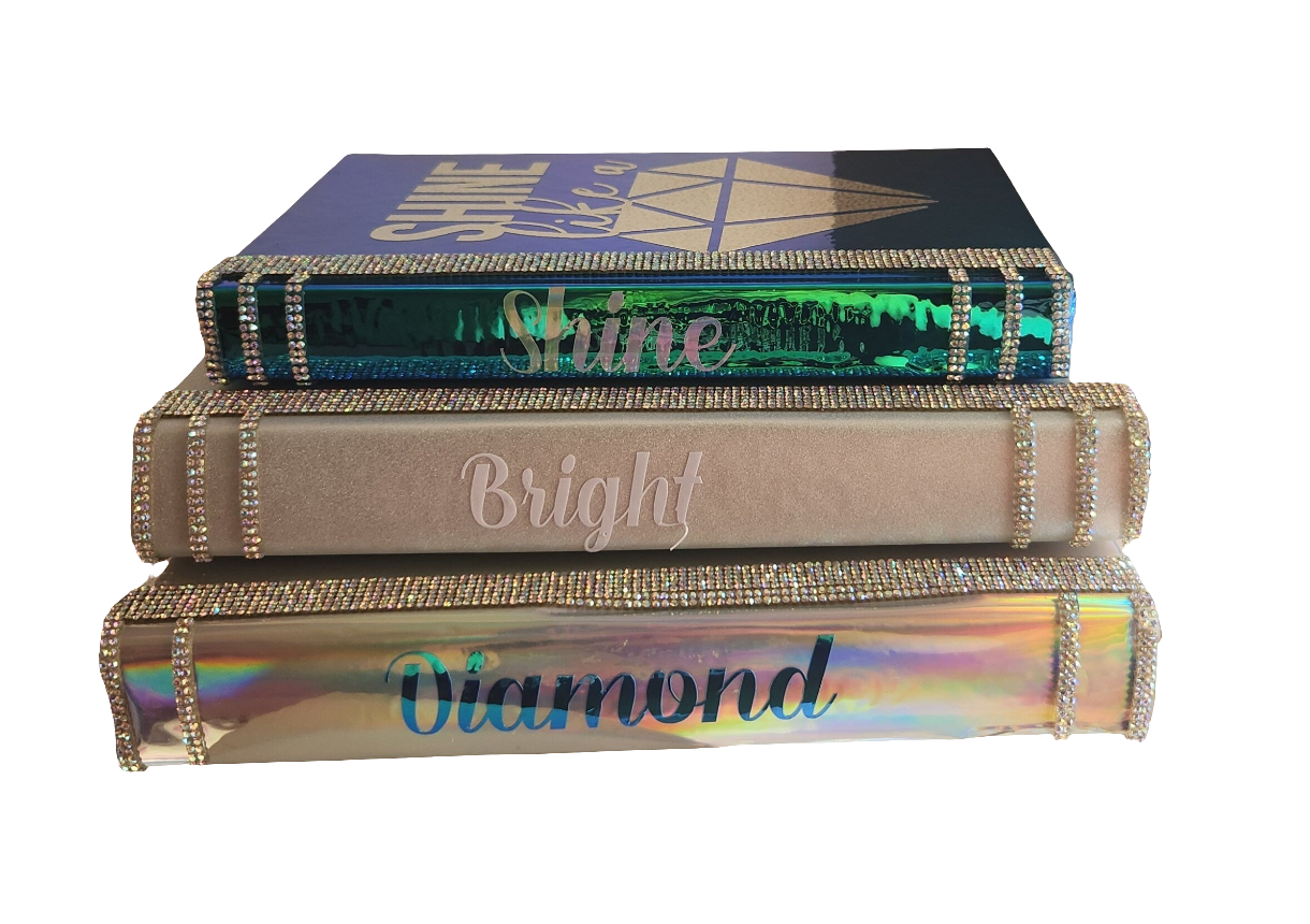 Glam Book Stack (Set of 3). Custom Coffee Table Decor. Holographic Silver, Silver & Blue Books, Bling Decor, Glam Decor. Makeup Room Decor.