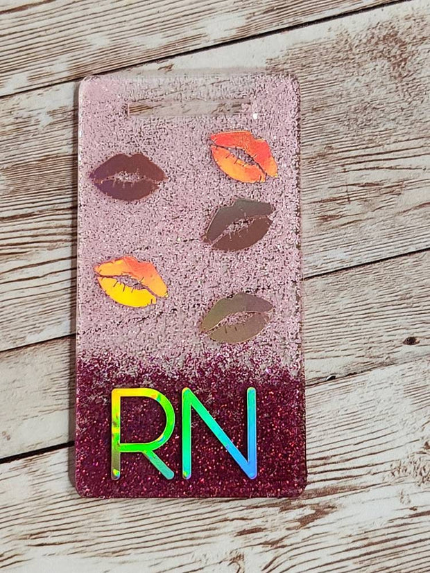 Vertical Badge Buddy for Medical Professionals, Silver Glitter with Pink Rhinestones. Nurse Badge Buddy. Acrylic & Resin Glitter Badge Buddy - Glamorous Beauty & Boutique