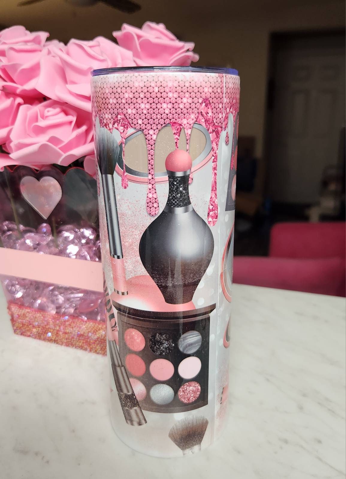 Dripping Pink Glitter Makeup Themed Glam Tumbler for Lovers of the Beauty & Makeup! - Glamorous Beauty & Boutique