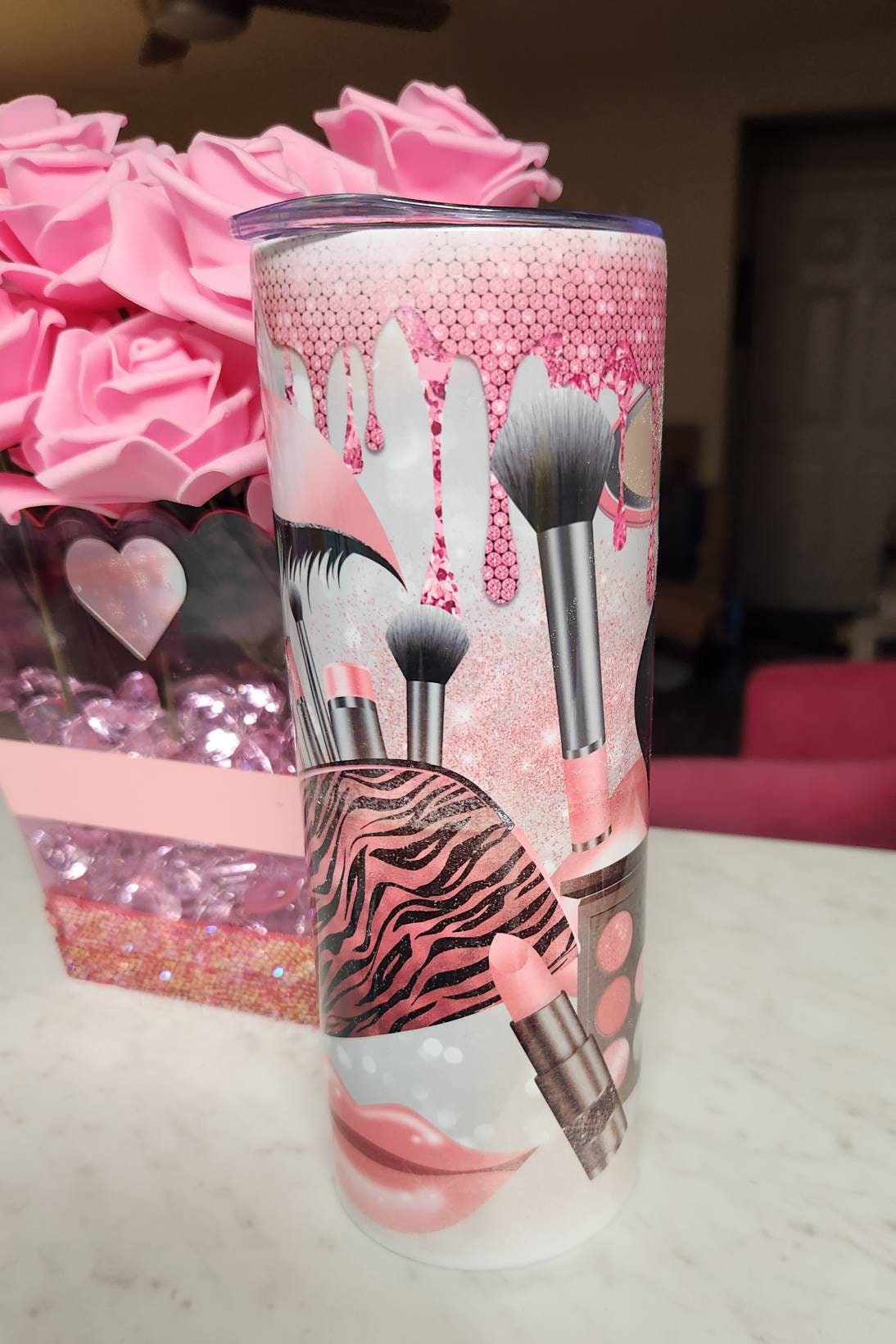 Dripping Pink Glitter Makeup Themed Glam Tumbler for Lovers of the Beauty & Makeup! - Glamorous Beauty & Boutique