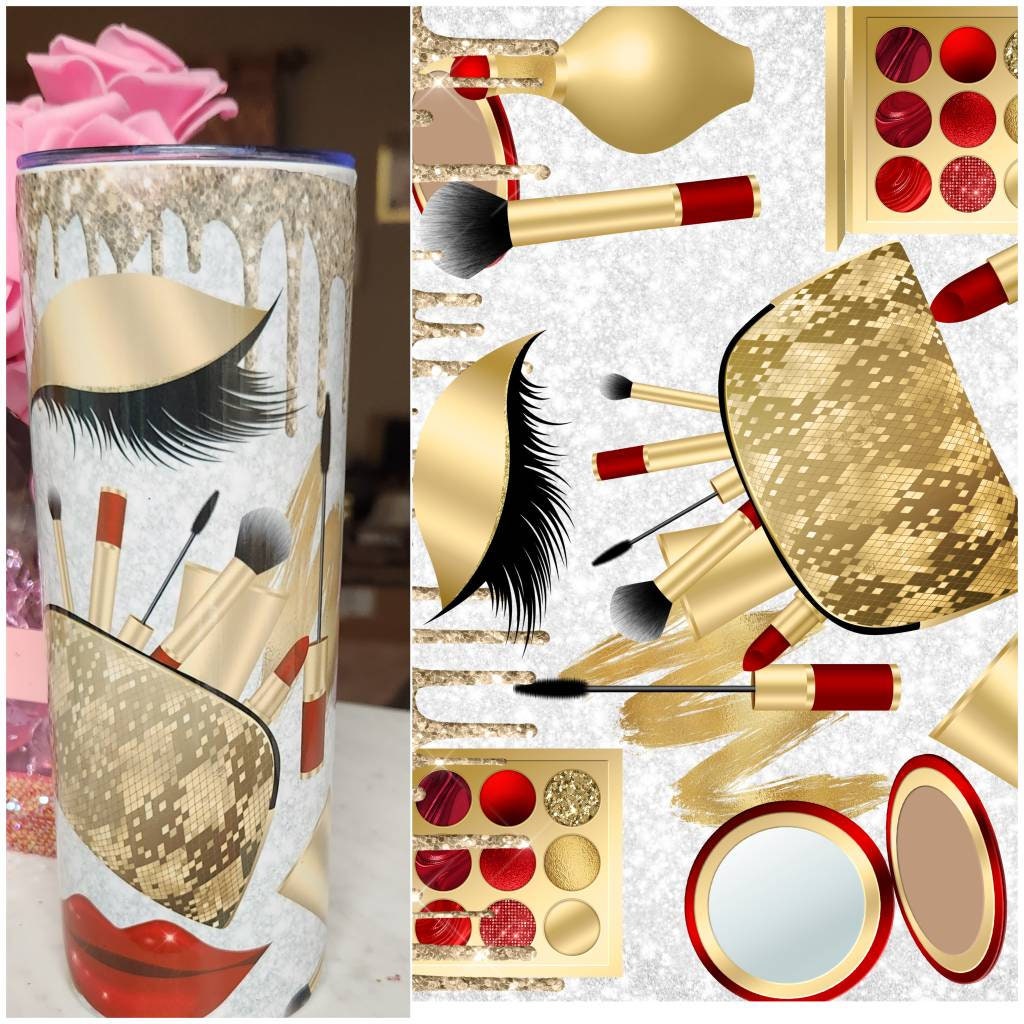 Dripping Gold Glitter and Red Makeup Themed Glam Tumbler for Lovers of the Beauty & Makeup! - Glamorous Beauty & Boutique