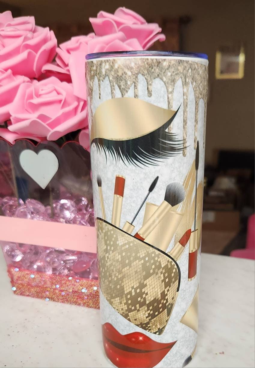 Dripping Gold Glitter and Red Makeup Themed Glam Tumbler for Lovers of the Beauty & Makeup! - Glamorous Beauty & Boutique