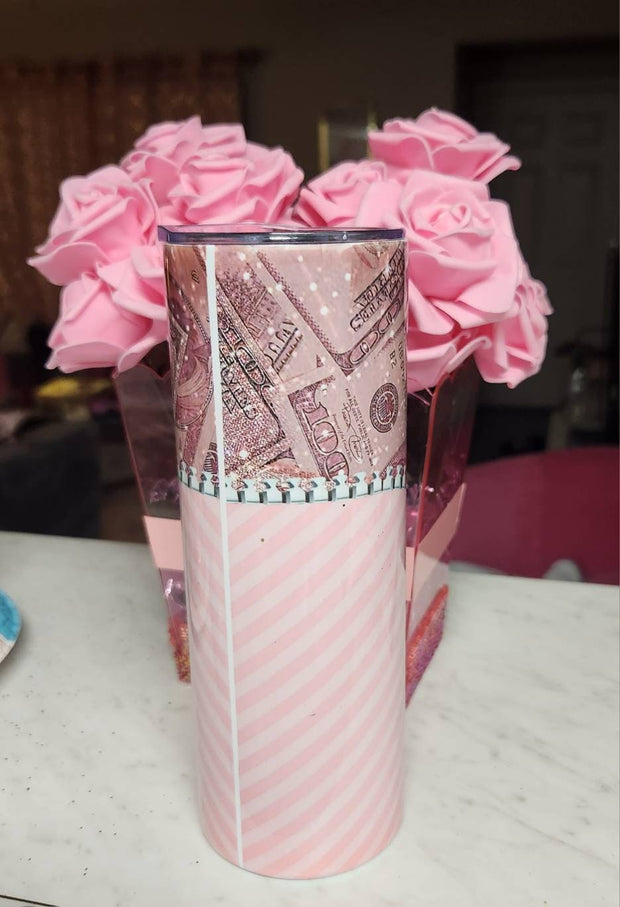 Pink & White Zipper Glam Stainless Steel Tumbler for Coffee Lovers! Skinny 20 oz Tumbler - Glamorous Beauty & Boutique