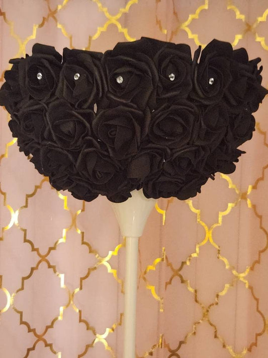 Black Rose with White Base and Rhinestones Floor Lamp. Glam Home Decor. Rose Lamp. - Glamorous Beauty & Boutique