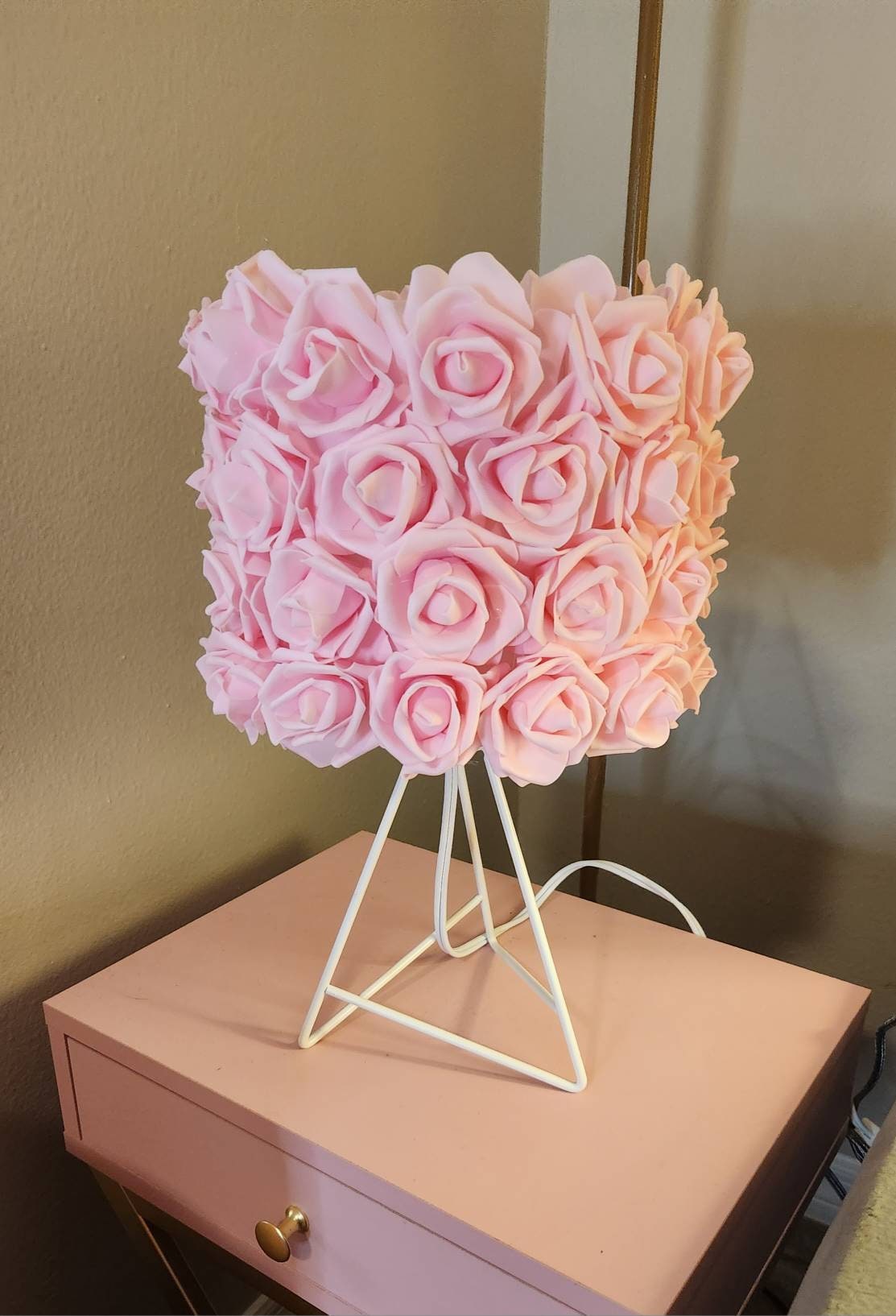 Light Pink Rose and Gold Table Lamp. Glam Home Decor. Rose Lamp. - Glamorous Beauty & Boutique