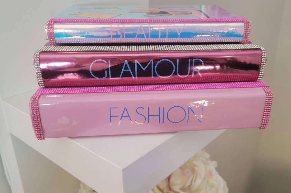 Glam Book Stack (Set of 3). Custom Coffee Table Decor. Pink, Opal & Metallic Pink Books, Bling Decor, Glam Decor. Makeup Room Decor - Glamorous Beauty & Boutique