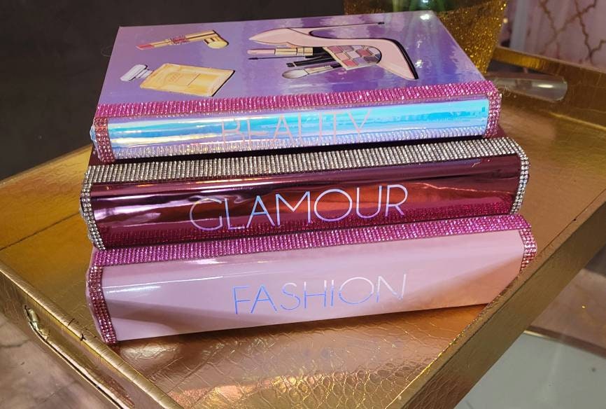 Glam Book Stack (Set of 3). Custom Coffee Table Decor. Pink, Opal & Metallic Pink Books, Bling Decor, Glam Decor. Makeup Room Decor - Glamorous Beauty & Boutique