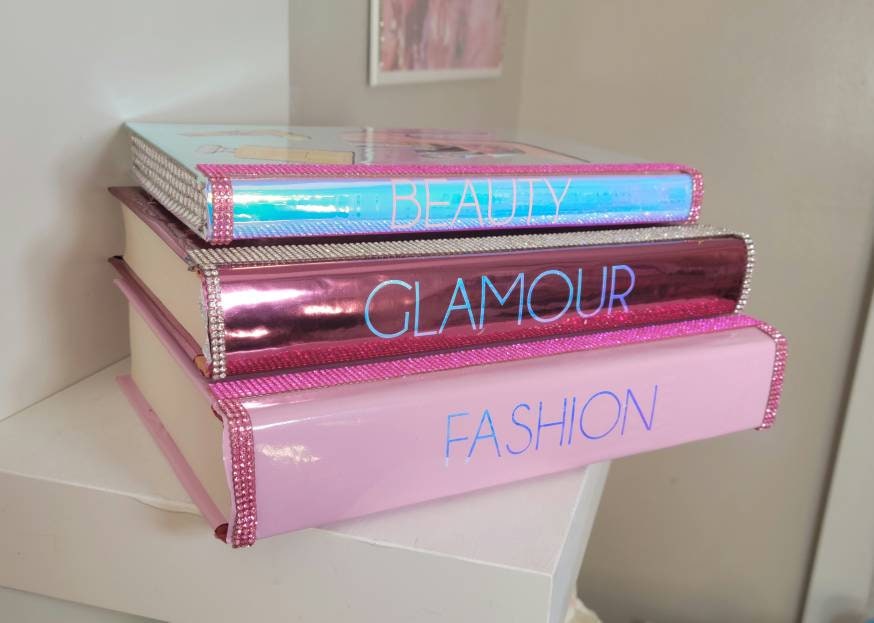 Glam Book Stack (Set of 3). Custom Coffee Table Decor. Pink, Opal & Metallic Pink Books, Bling Decor, Glam Decor. Makeup Room Decor - Glamorous Beauty & Boutique