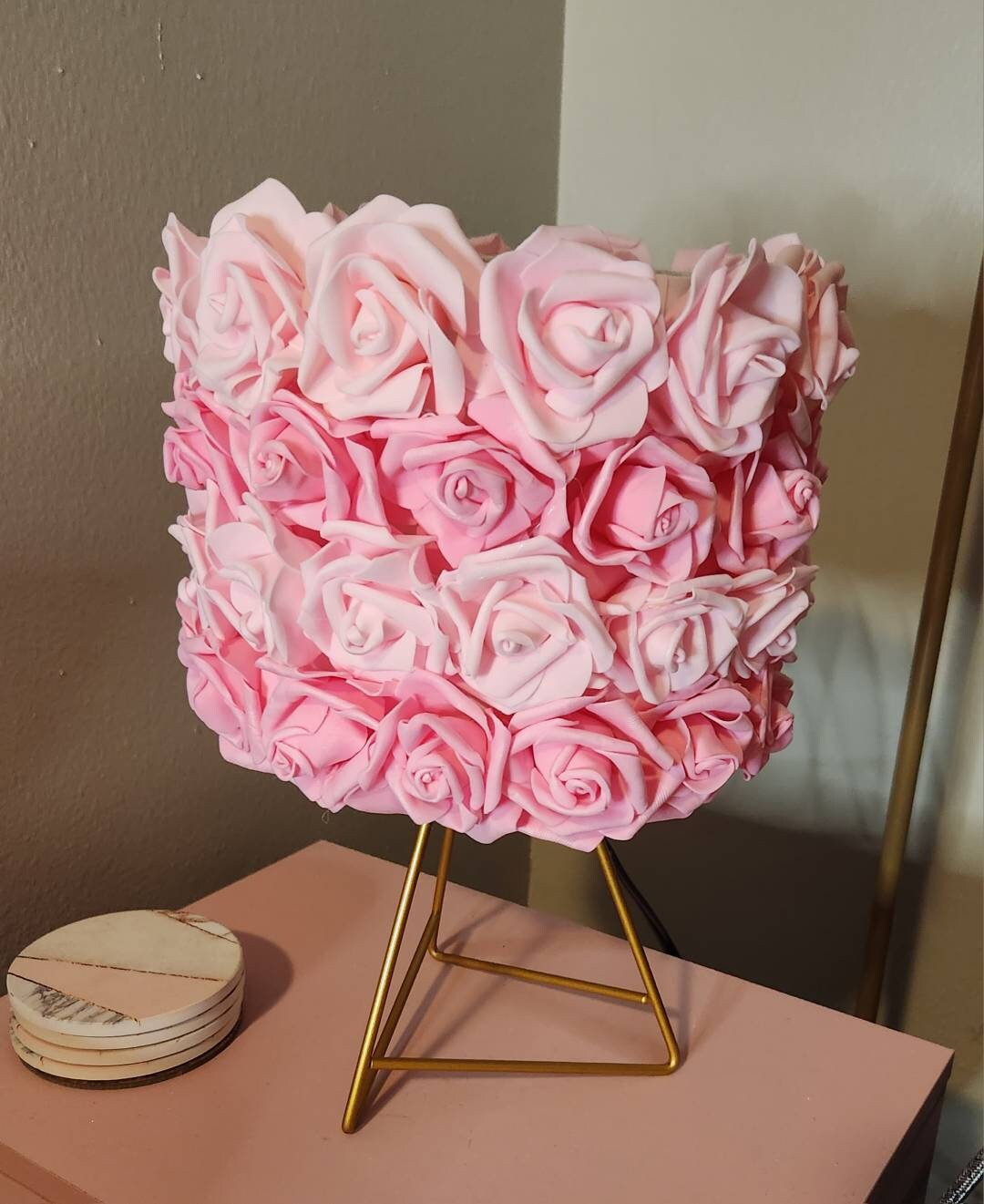 Pink & Light Pink Rose and Gold Table Lamp. Glam Home Decor. Rose Lamp. - Glamorous Beauty & Boutique