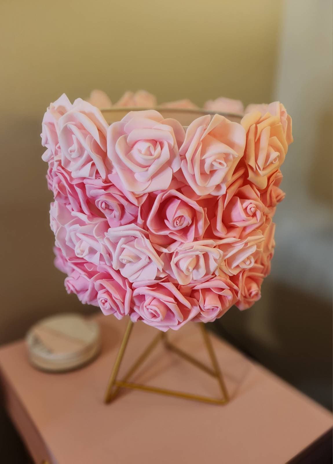 Pink & Light Pink Rose and Gold Table Lamp. Glam Home Decor. Rose Lamp. - Glamorous Beauty & Boutique