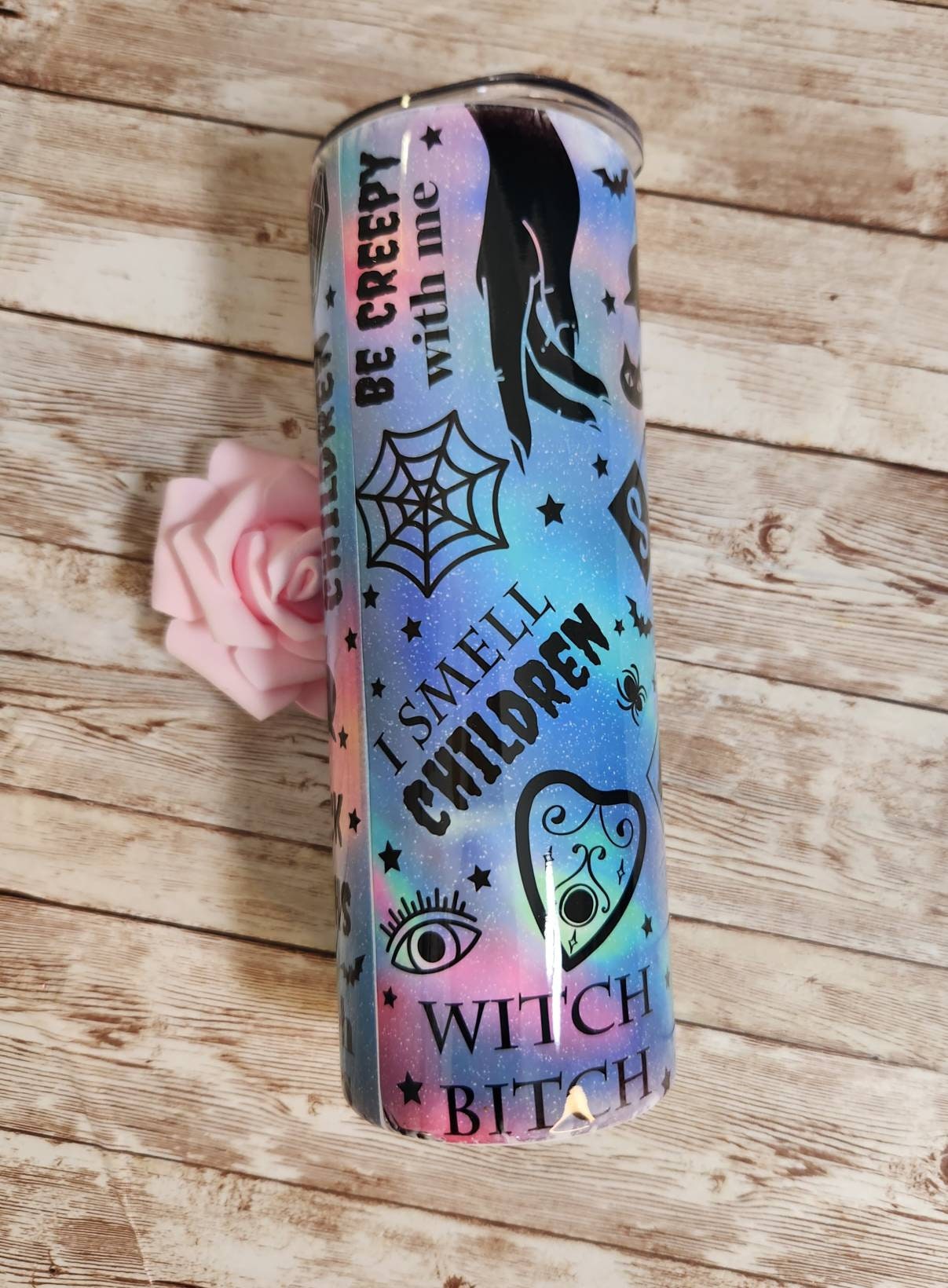 Holographic "Spell Book" Witchy 20 oz Stainless Steel Tumbler. "Dead Inside, But Caffaminated"  Glam Tumbler for Lovers of the Occult! - Glamorous Beauty & Boutique