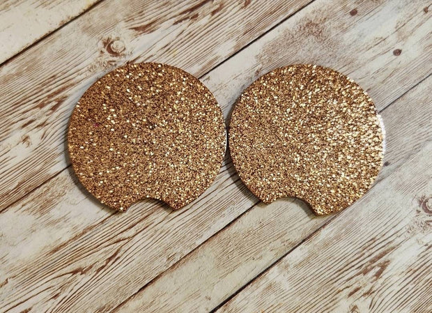 Gold Glitter Resin Car Coasters (Set of 2). Glam Car Accessories - Glamorous Beauty & Boutique