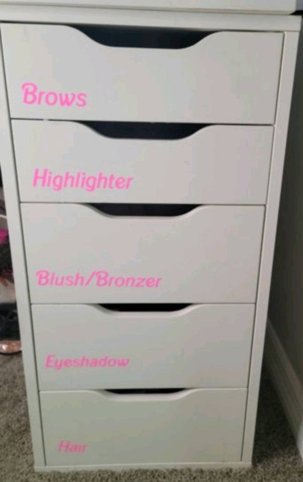 Custom Makeup Organization Decals. Labels for Makeup Drawers & Storage. IKEA Alex Makeup Storage. - Glamorous Beauty & Boutique