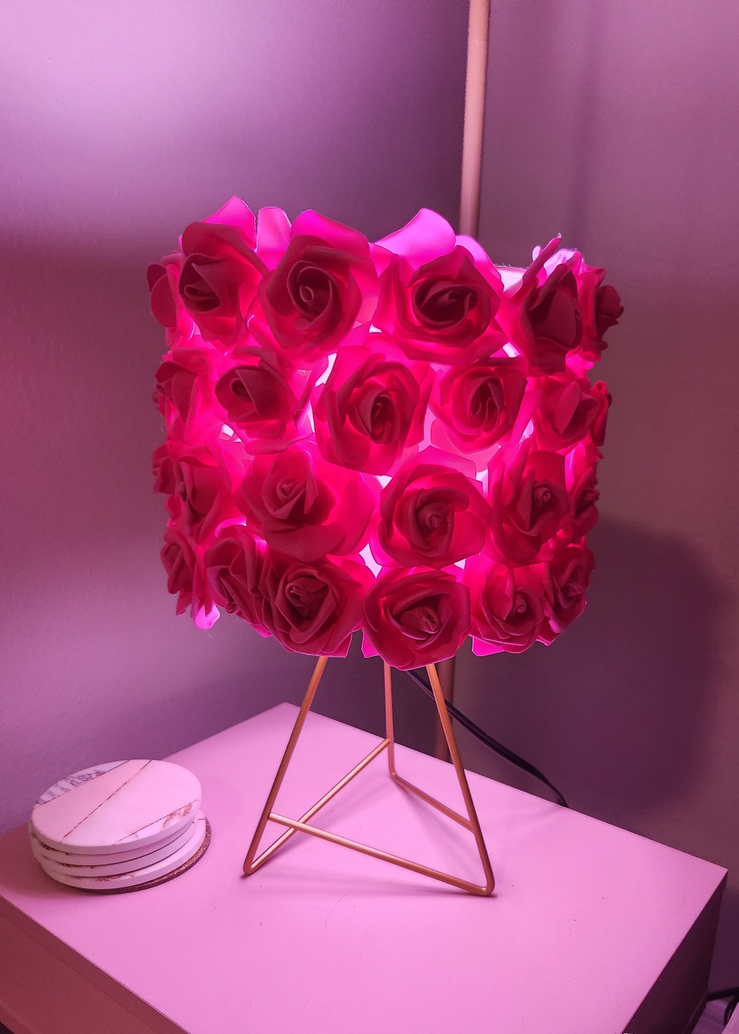 Dark Pink Rose and Gold Table Lamp. Glam Home Decor. Rose Lamp. - Glamorous Beauty & Boutique