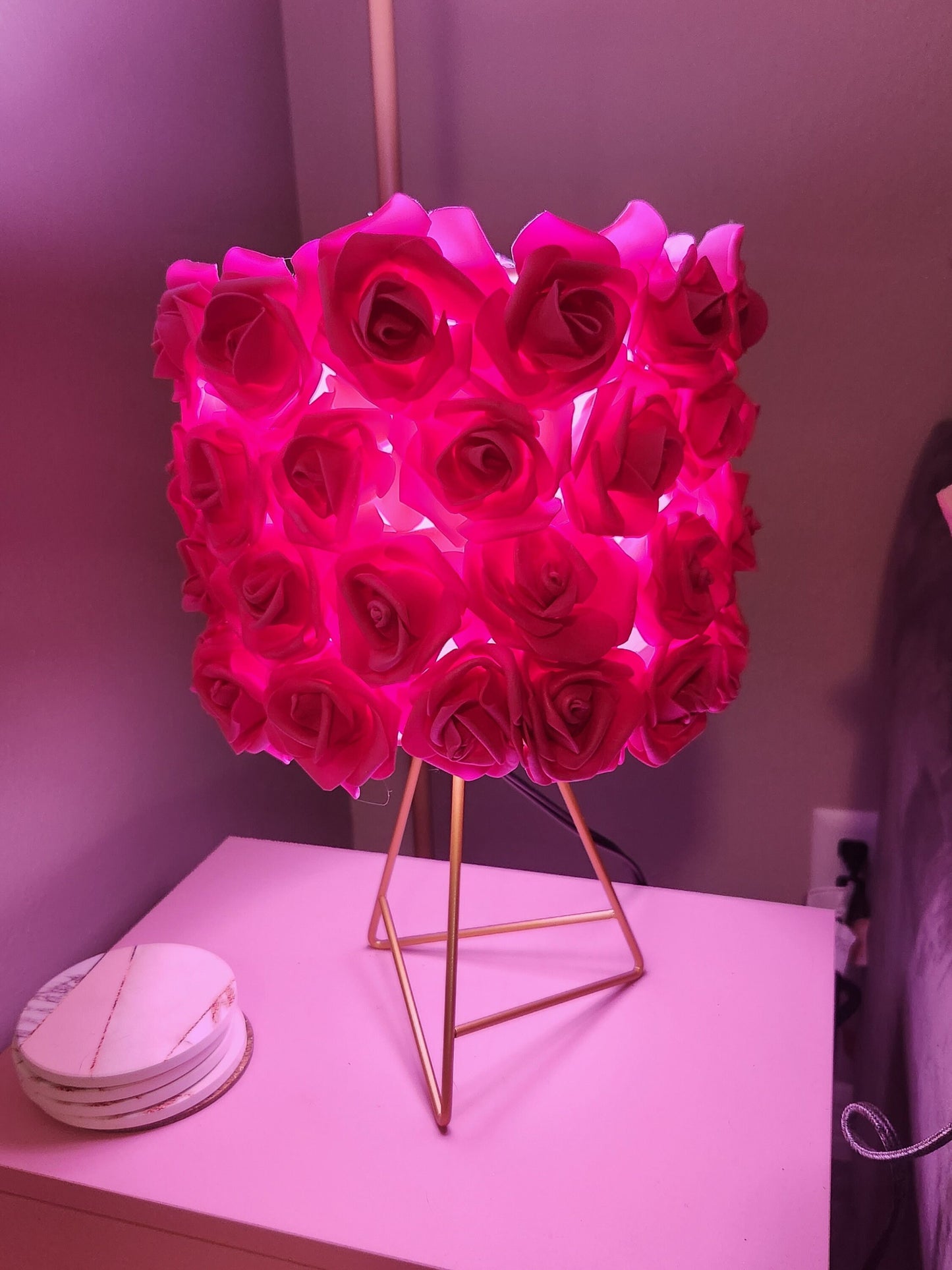 Dark Pink Rose and Gold Table Lamp. Glam Home Decor. Rose Lamp. - Glamorous Beauty & Boutique