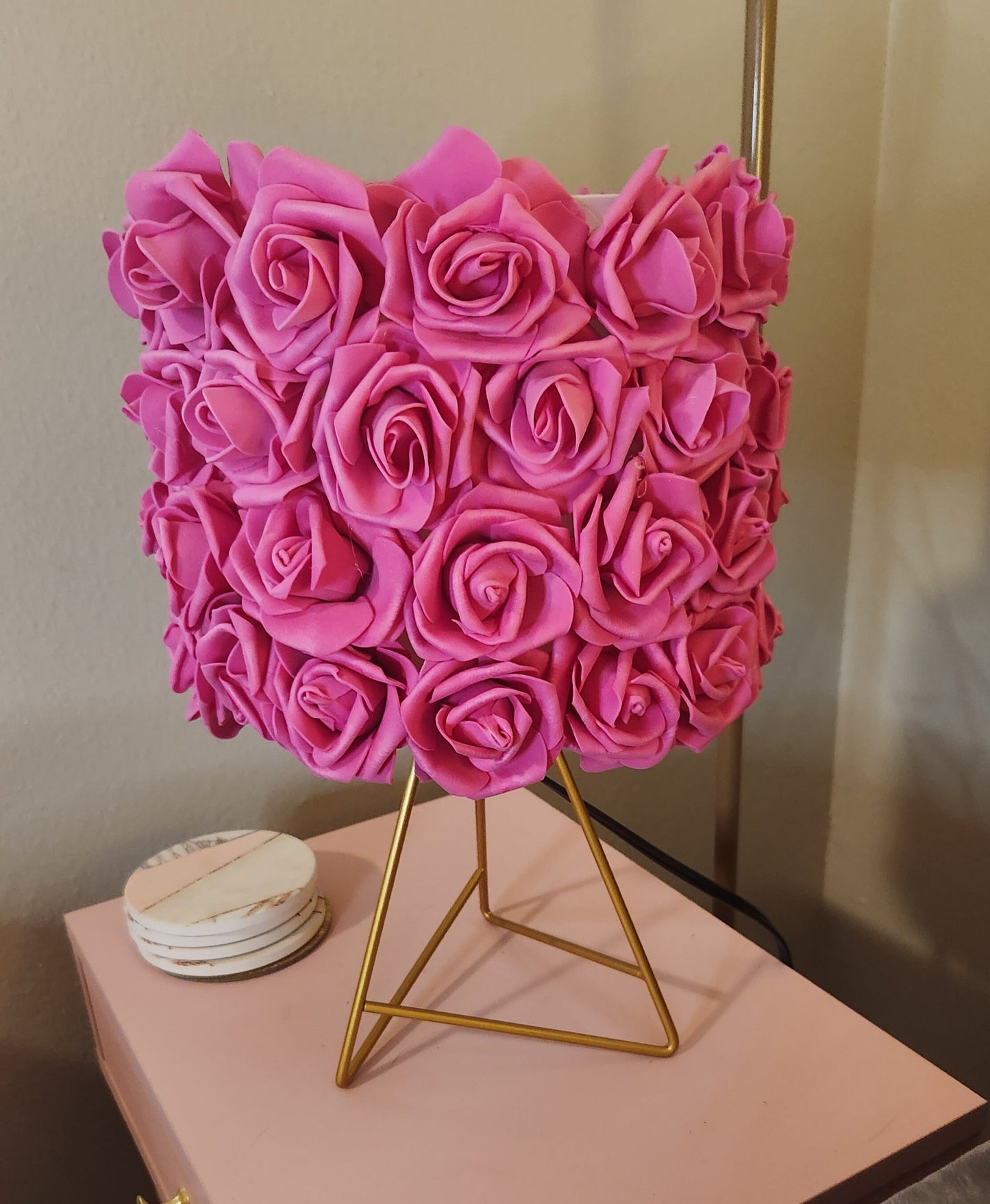 Dark Pink Rose and Gold Table Lamp. Glam Home Decor. Rose Lamp. - Glamorous Beauty & Boutique