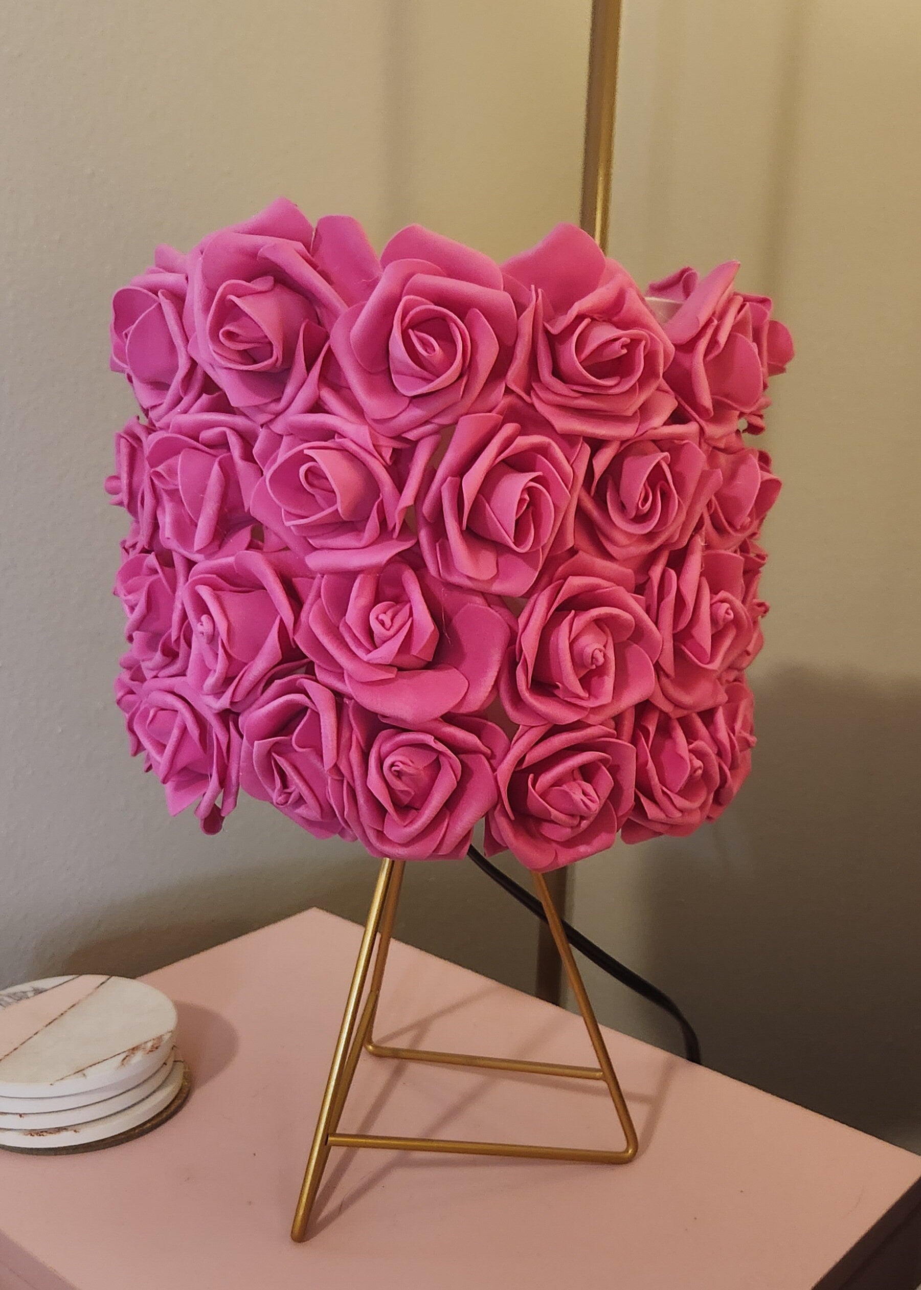 Dark Pink Rose and Gold Table Lamp. Glam Home Decor. Rose Lamp. - Glamorous Beauty & Boutique