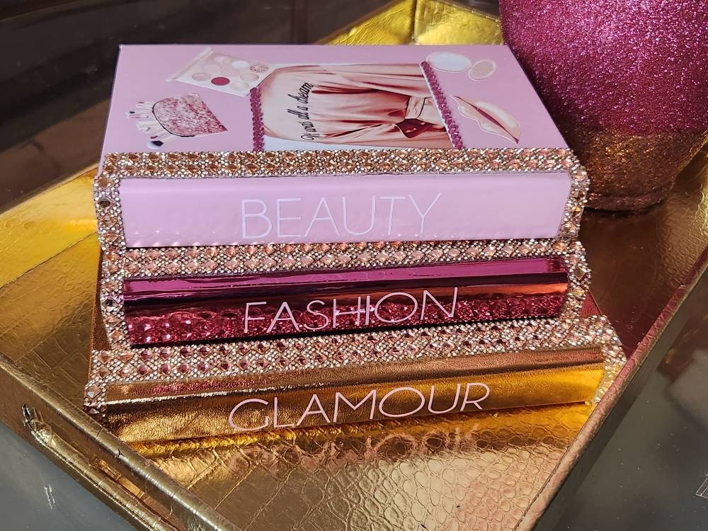 Glam Book Stack (Set of 3). Custom Coffee Table Decor. Pink, Rose Gold & Metallic Pink Books, Bling Decor, Glam Decor. Makeup Room Decor - Glamorous Beauty & Boutique