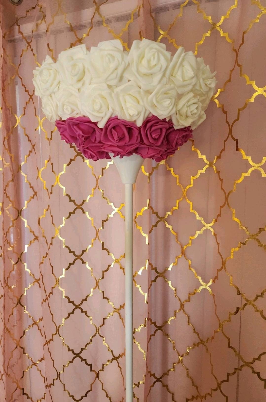 Pink & Ivory Rose White Floor Lamp. Glam Home Decor. Rose Lamp. Makeup Room Decor. - Glamorous Beauty & Boutique