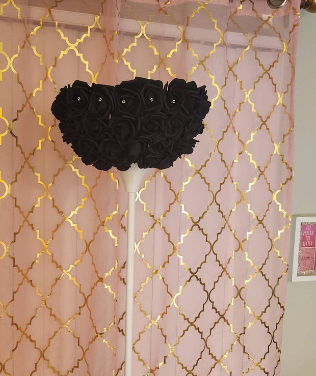 Black Rose with White Base and Rhinestones Floor Lamp. Glam Home Decor. Rose Lamp. - Glamorous Beauty & Boutique