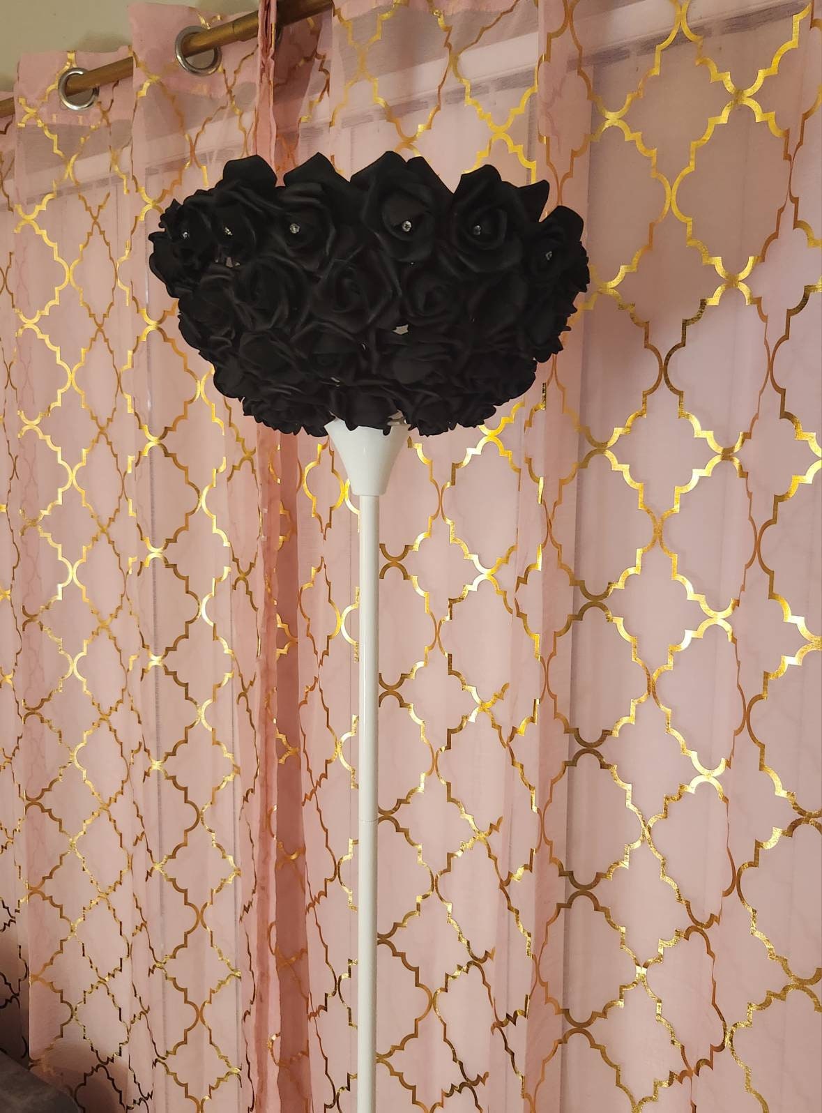 Black Rose with White Base and Rhinestones Floor Lamp. Glam Home Decor. Rose Lamp. - Glamorous Beauty & Boutique