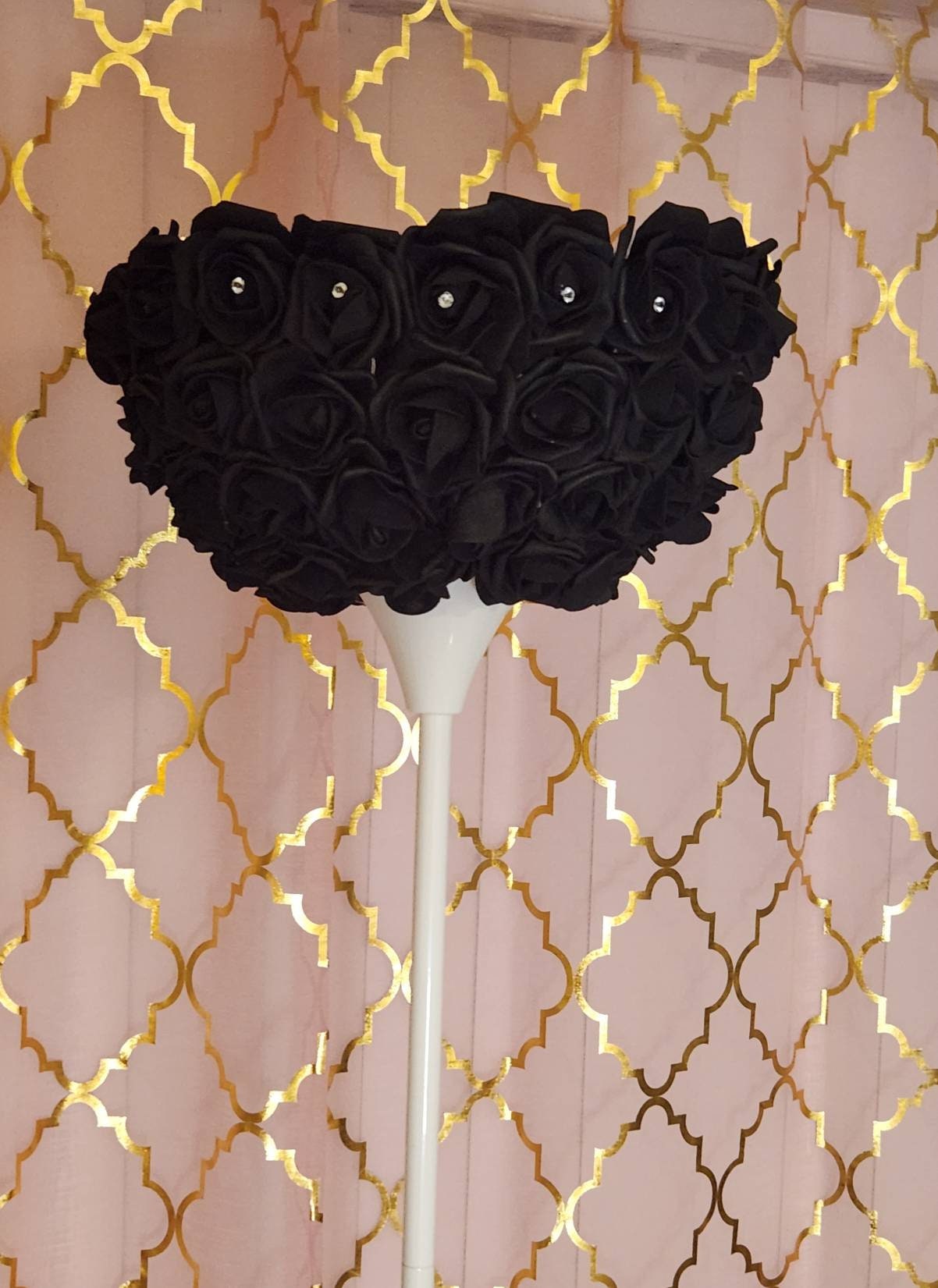 Black Rose with White Base and Rhinestones Floor Lamp. Glam Home Decor. Rose Lamp. - Glamorous Beauty & Boutique