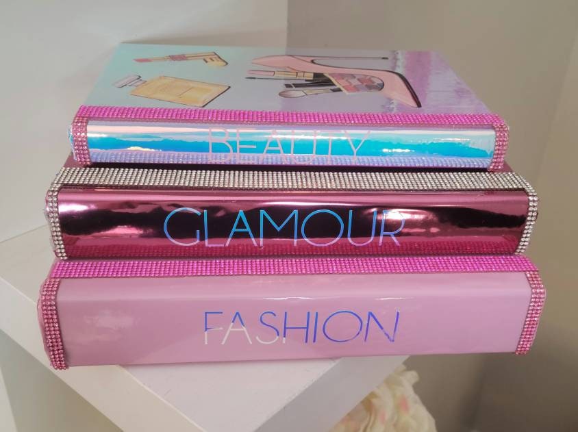 Glam Book Stack (Set of 3). Custom Coffee Table Decor. Pink, Opal & Metallic Pink Books, Bling Decor, Glam Decor. Makeup Room Decor - Glamorous Beauty & Boutique