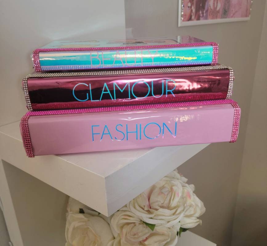 Glam Book Stack (Set of 3). Custom Coffee Table Decor. Pink, Opal & Metallic Pink Books, Bling Decor, Glam Decor. Makeup Room Decor - Glamorous Beauty & Boutique