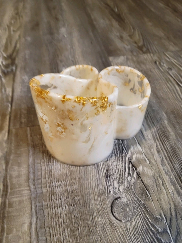 White & Gold Foil 3 Section Resin Makeup Brush Holder. Makeup Organizer - Glamorous Beauty & Boutique