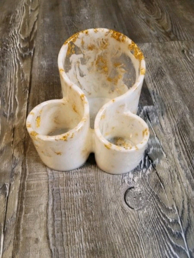 White & Gold Foil 3 Section Resin Makeup Brush Holder. Makeup Organizer - Glamorous Beauty & Boutique