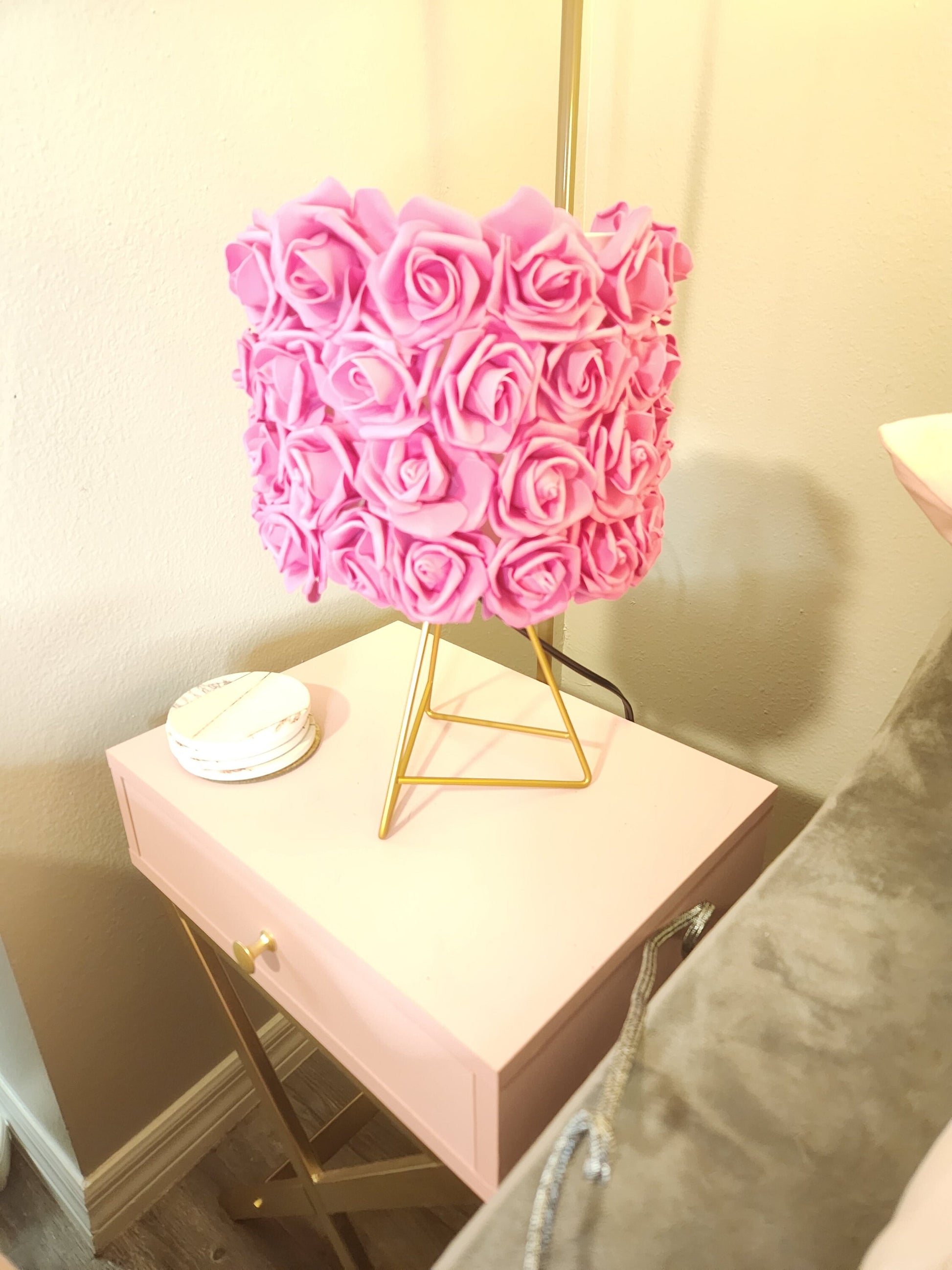 Dark Pink Rose and Gold Table Lamp. Glam Home Decor. Rose Lamp. - Glamorous Beauty & Boutique