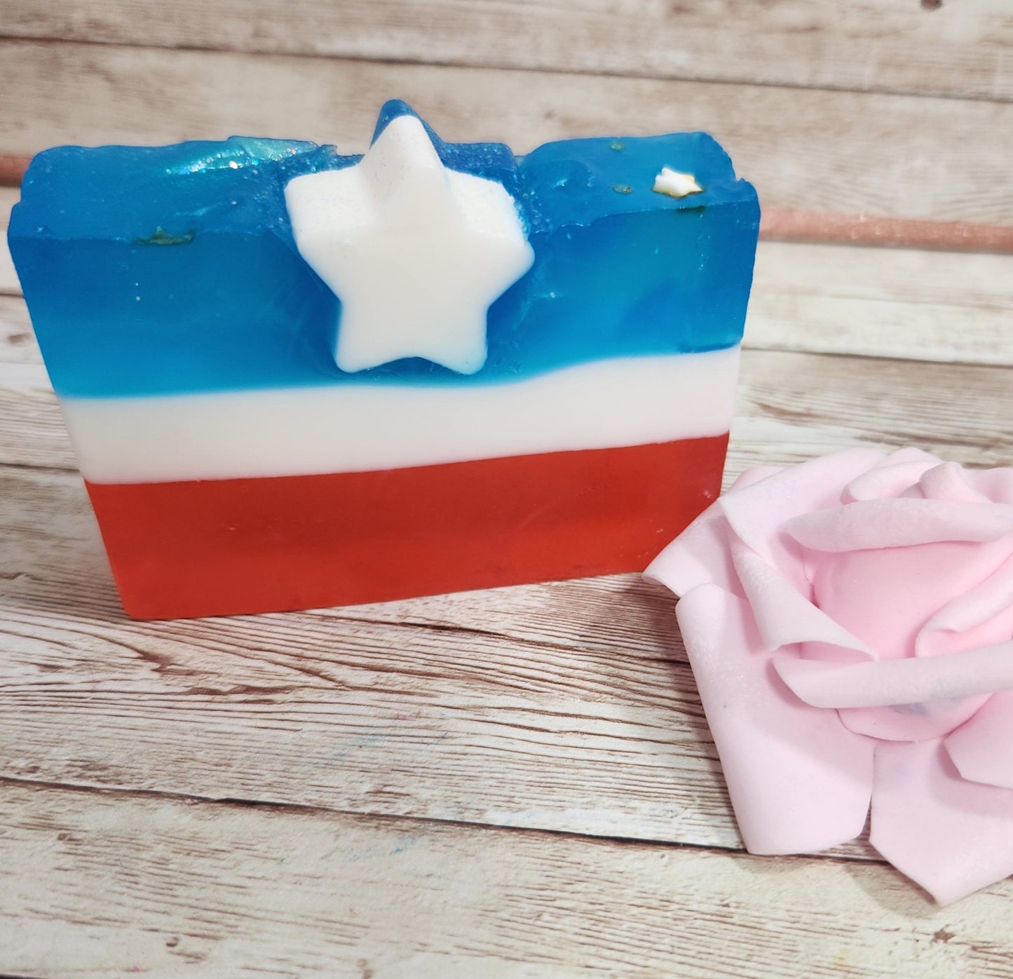 Rocket Pop Patriotic Soap with a Fresh Raspberries scent. Handmade All Natural Goat Milk & Shea Butter Soap. Summer Soap. 4th of July - Glamorous Beauty & Boutique