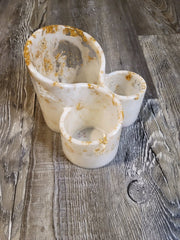 White & Gold Foil 3 Section Resin Makeup Brush Holder. Makeup Organizer - Glamorous Beauty & Boutique