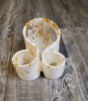 White & Gold Foil 3 Section Resin Makeup Brush Holder. Makeup Organizer - Glamorous Beauty & Boutique