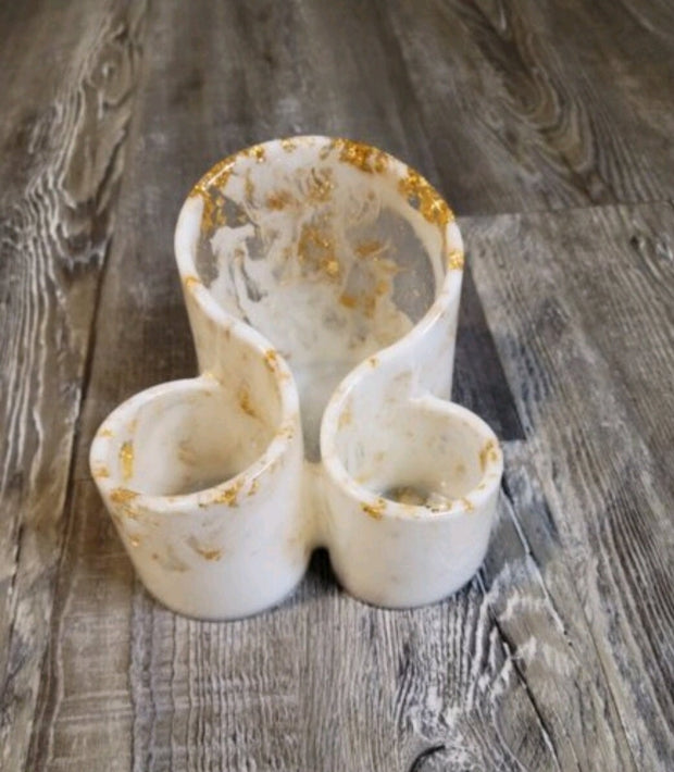 White & Gold Foil 3 Section Resin Makeup Brush Holder. Makeup Organizer - Glamorous Beauty & Boutique