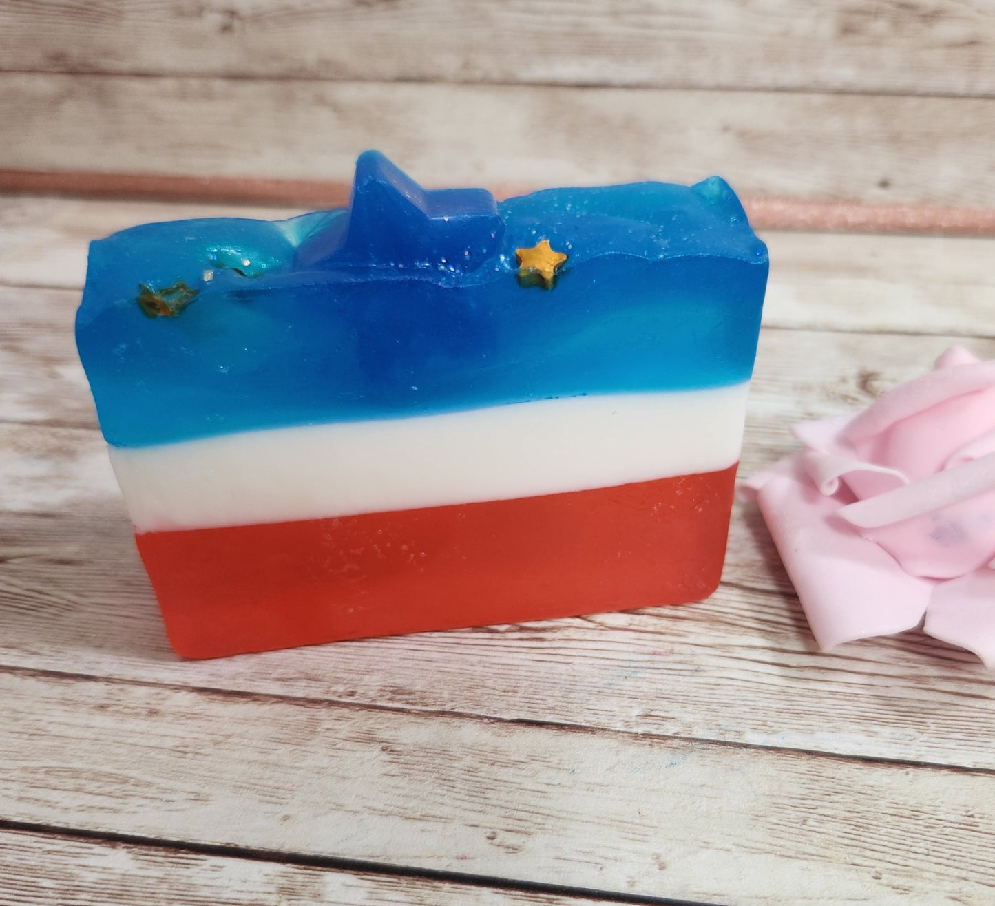 Rocket Pop Patriotic Soap with a Fresh Raspberries scent. Handmade All Natural Goat Milk & Shea Butter Soap. Summer Soap. 4th of July - Glamorous Beauty & Boutique